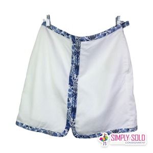 Tommy Hilfiger Women's Skort Mini Skirt White Blue Floral Trimmed 100%‎ Cotton 8